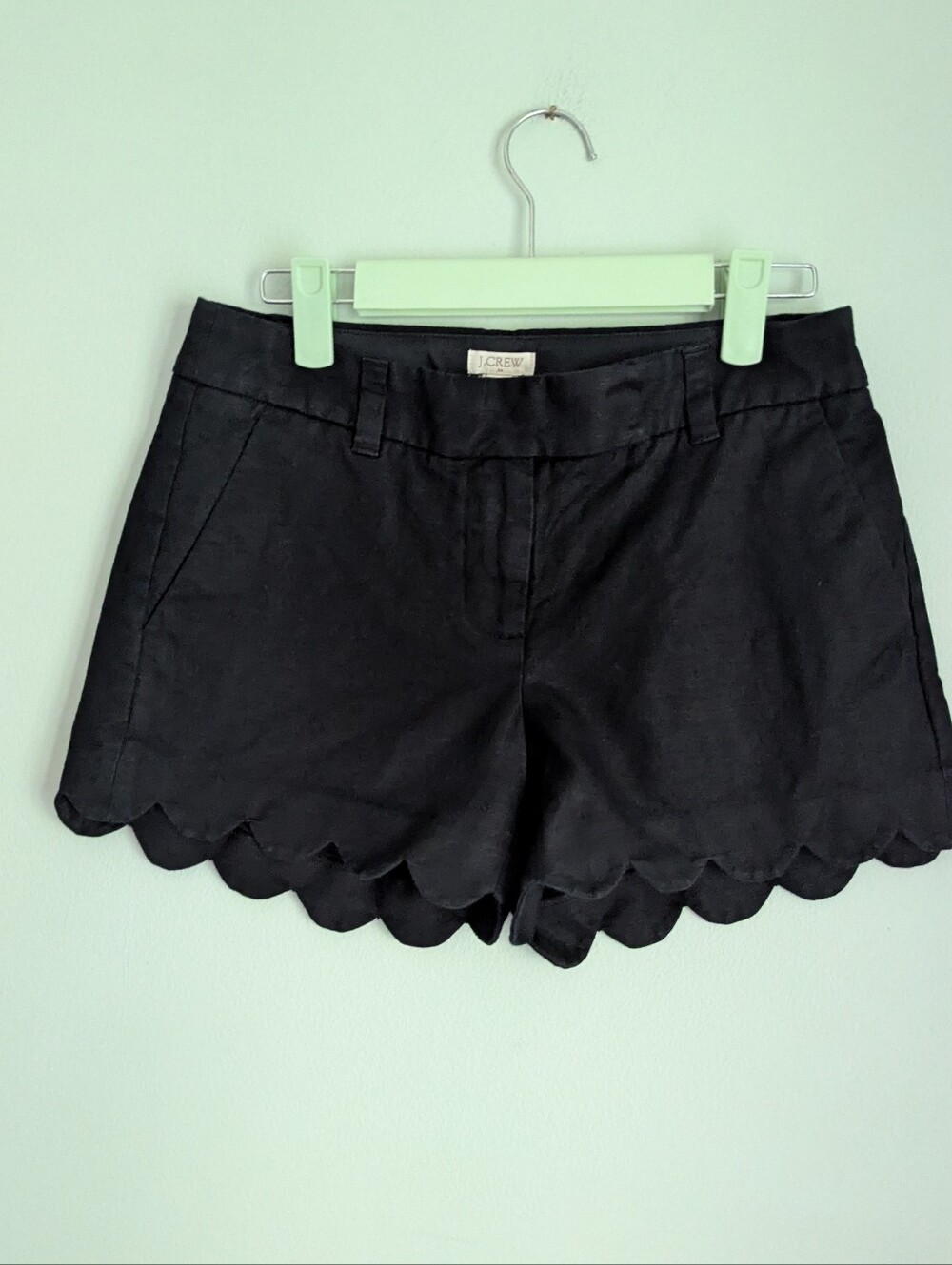 J.Crew Women's 00 Black Scalloped Shorts 4” Inseam Linen Cotton Preppy Chic
